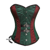 Seraphina Verdant Red And Green Stripe Brocade Overbust Corset Top